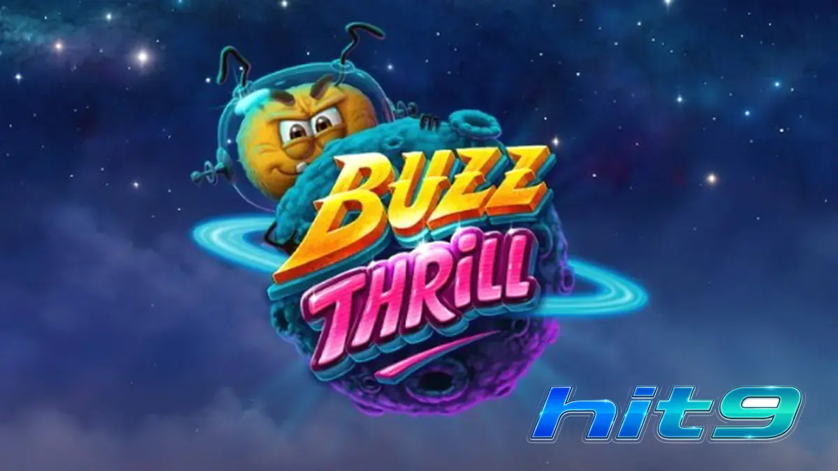 Tampilan visual slot Buzz Thrill dengan latar belakang ladang alien dan grid reel yang unik.